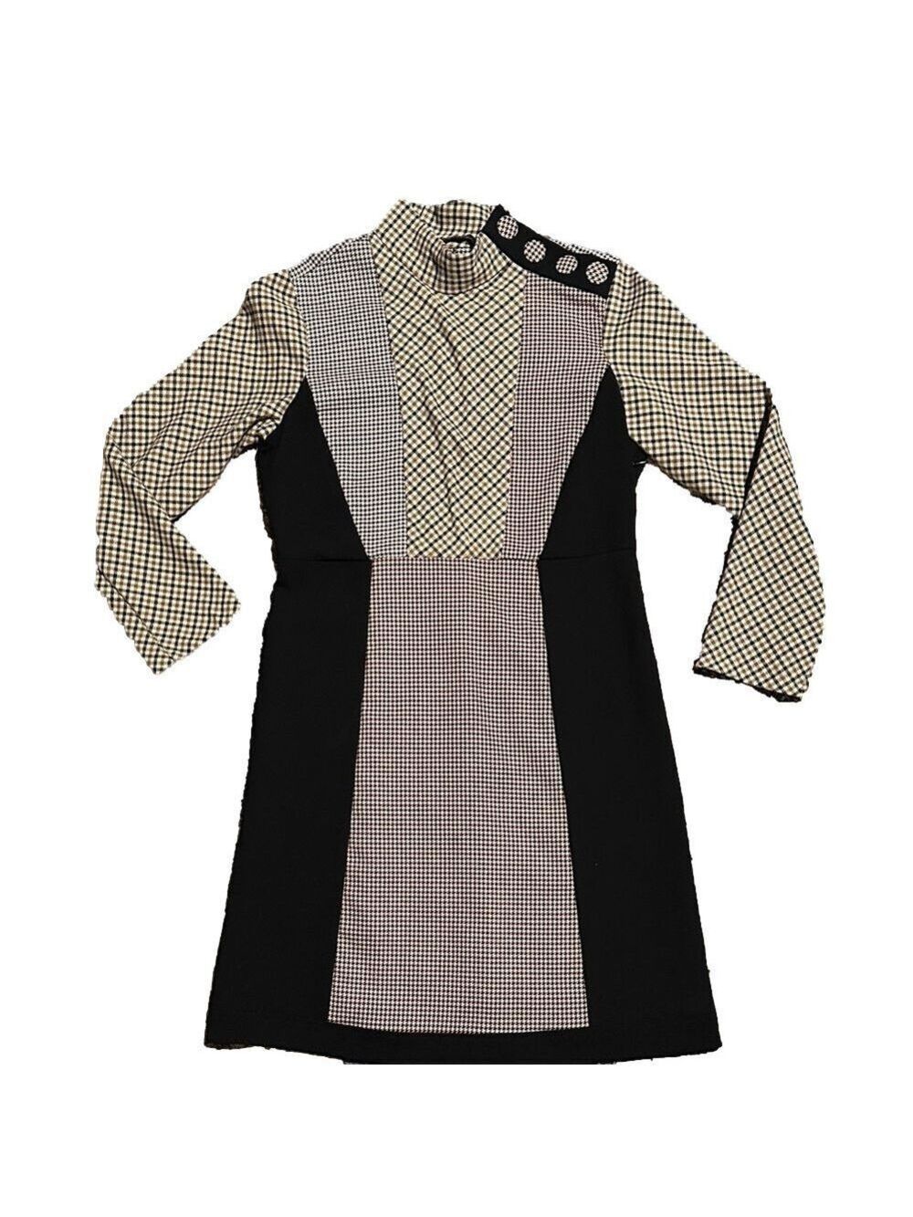 Zara Black and Cream Patterned Long Sleeve Dress Patchwork xs